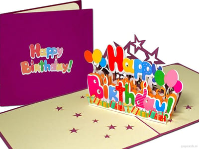 Popcards popupkaarten – Verjaardag Felicitatie Happy Birthday Ballonnen Cadeautjes Kaarsen pop-up kaart 3D wenskaart