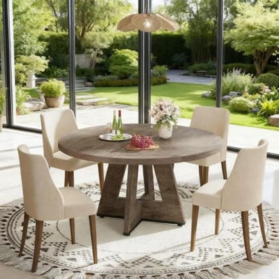 REDOM - Ronde Eettafel - Landelijke Stijl - Voor Eethoek - Hout - Grijs - 120 Cm