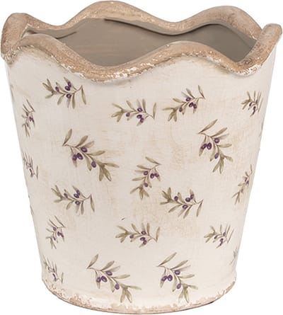 Keramiek Bloempot voor Binnen – Blauw Olijven – Rustieke Pot – Ø 19 cm – Olijvenmotief
