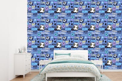 Behang - Fotobehang Patronen - Voetbal - Blauw - Jongens - Kinderen - Kids - Jongetje - Breedte 360 cm x hoogte 260 cm