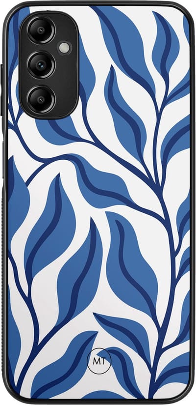 Hoesje geschikt voor Samsung Galaxy A14 5G - Blue leaves - TPU Hard Case Backcover - Blauw - Mooie Telefoonhoesjes