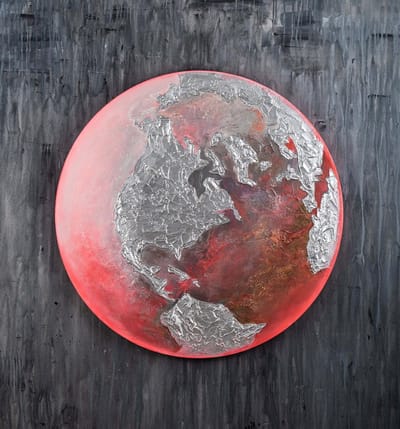 Canvas schilderij 60x60 cm handgeschilderd Aarde planeet kosmisch – YS-Art Gallery – Mysterieuze wanddecoratie voor woonkamer – Modern schilderij voor hal