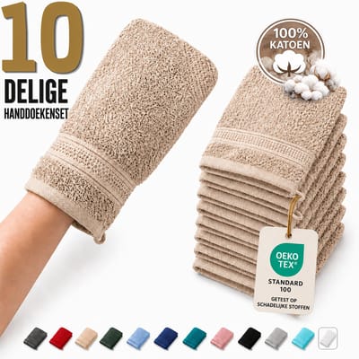 Komfortec Set van 10 Washandjes - 16x21 cm - 100% Zachte Katoen - Badstof - Sneldrogend, Beige
