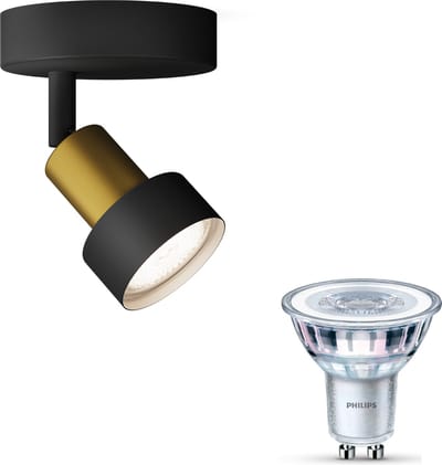 Philips Conduit Opbouwspot (Zwart/Goud) - Warmwit Licht - Wandspot of Plafondspot met 1 Lichtpunt - GU10 - Niet Dimbaar