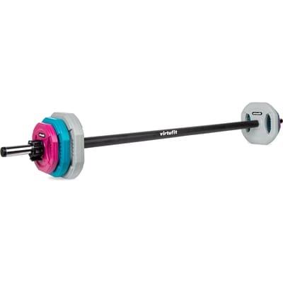 VirtuFit Aerobic Pump Halterset Pro Rubber - 20 kg - Hoogwaardig materiaal - Incl. Halterschijven en Lock Jaw Sluitingen - Gekleurd - Halterschijven - Halterstang - Fitness gewichten