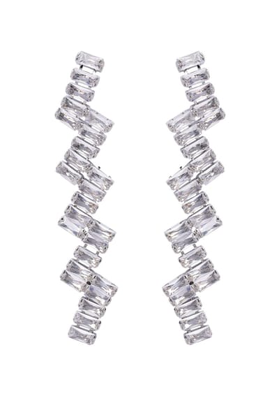 AVANT-GARDE PARIS Elegant Zigzag Earrings - Zilver 1.1cm x 6.1cm - 1 stuk - Rhodium Plated met post en back sluiting