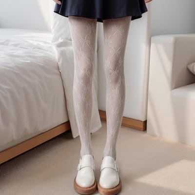 Zwarte en Witte Panty Kousen met Strikpatroon, Dunne Kanten Hoge Taille Tights voor Dames, Sexy en Mode, One Size