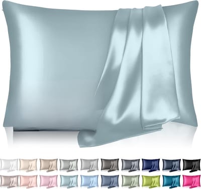 Famanu - Zijden kussensloop standaardmaat aqua blauw, koelend, verborgen rits, luxe glad voor haar en huid