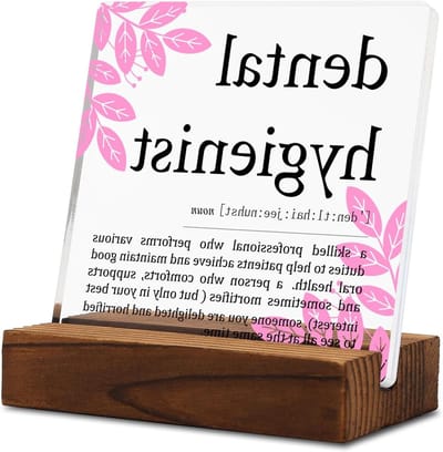 Bureaudecoratie Bord - Waarderingsgeschenk - Mondhygiënist Bedanken - Acryl met Houten Basis - 10 x 10 cm - Transparant