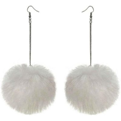 Nieuwe grote pompom oorbellen mode zachte konijnenbont bal pompom hanger lange bungelende oorbellen voor vrouwen meisjes feestcadeaus white