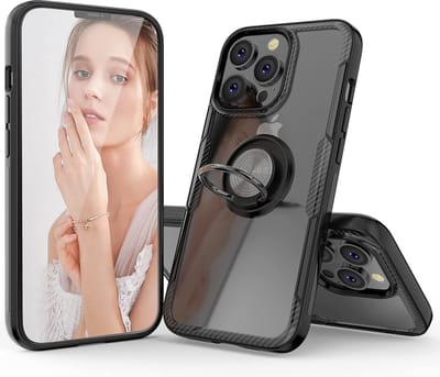 Hoesje Geschikt voor iPhone 14 Pro Max hoesje Luxe carbon backcover case - Hoesje Geschikt voor iPhone 14 Pro Max met Metalen Ring houder - Zwart