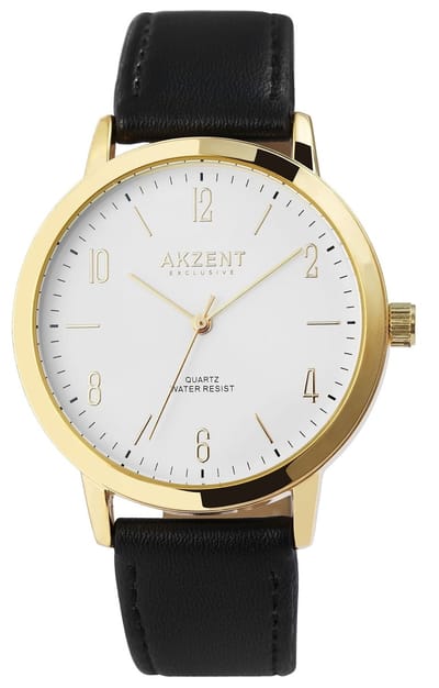 AKZENT Herenhorloge imitatieleer Khalid, goudkleurig, 3 ATM
