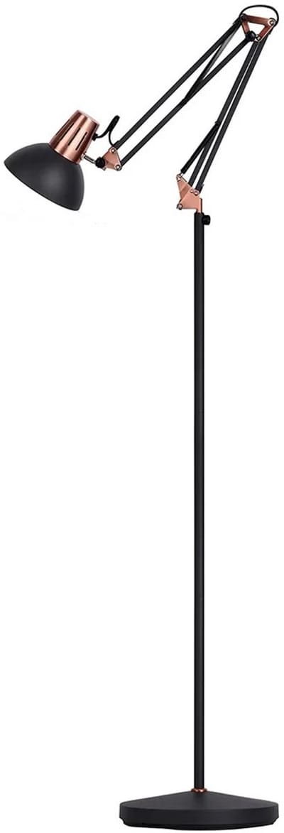 Emvae Vloerlamp - Staande Lamp - Industrieel - Retro - Verstelbare arm - Verstelbare Leeslamp - E27 - Metaal - Zwart