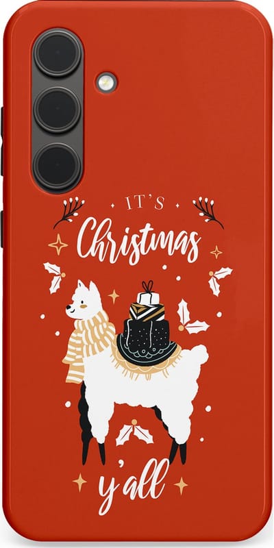 Casetastic hoesje geschikt voor Samsung Galaxy S24 - Dubbellaagse bescherming - Rode Witte Kerst Lama - Fashion Case - Terracotta