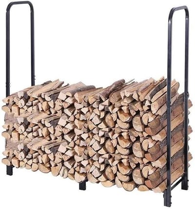 Brandhout Rek - Hout Opslag - Buiten Opslag - Heavy Duty Metaal - 122cm Lengte - Zwart