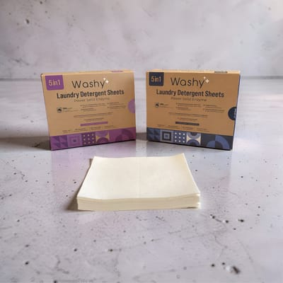 Washy Wasstrips Kersengeur & Lavendel- Wasmiddeldoekjes voor Witte, Gekleurde en Zwarte Was - Wasmiddel Strips - Eco Wasmiddel Vellen - Duurzame Laundry Strips (200 wasbeurten)