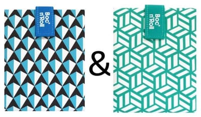 Boc’n’Roll Tiles Blauw - Groen - Herbruikbaar Boterhamzakje en Snackverpakking - Sluiting met klittenband - BPA-vrij - Waterdichte binnenlaag - Wasbaar tot 60°C