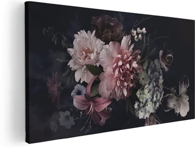 Artaza Canvas Schilderij Bloemen - 40x20 cm - Klein - Stilleven Wanddecoratie - Muurdecoratie Boeket - Schilderijen Op Canvas