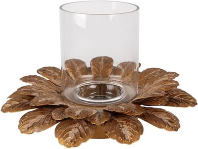 Waxinelichthouder Bloem - Kaarsenhouder Glas - Sfeerverlichting Huis - Goudkleurig Metaal - 40x23 cm