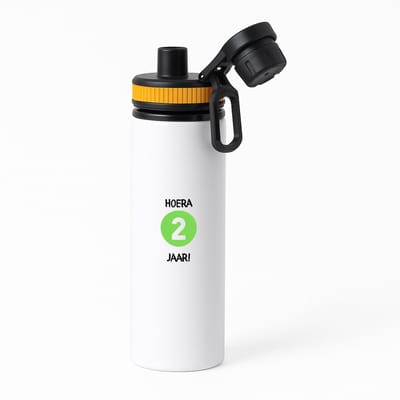 Hacebo® - Hoera 2 jaar waterfles met draaidop oranje - Verjaardag - Jarigen - Verjaardagscadeau - peuter - Happy birthday - water fles - 850ML