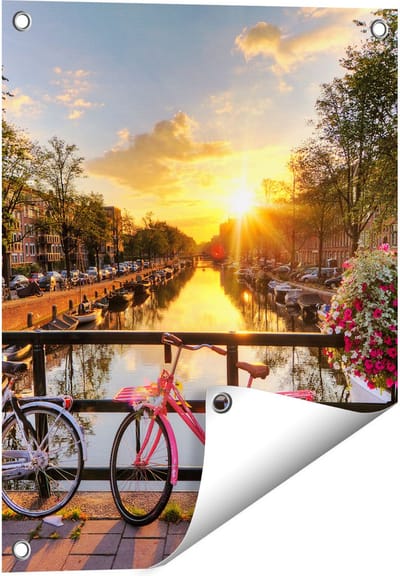 Gards Tuinposter Amsterdamse Brug met Zonsopgang - 40x50 cm - Tuindoek - Tuindecoratie - Wanddecoratie buiten - Tuinschilderij