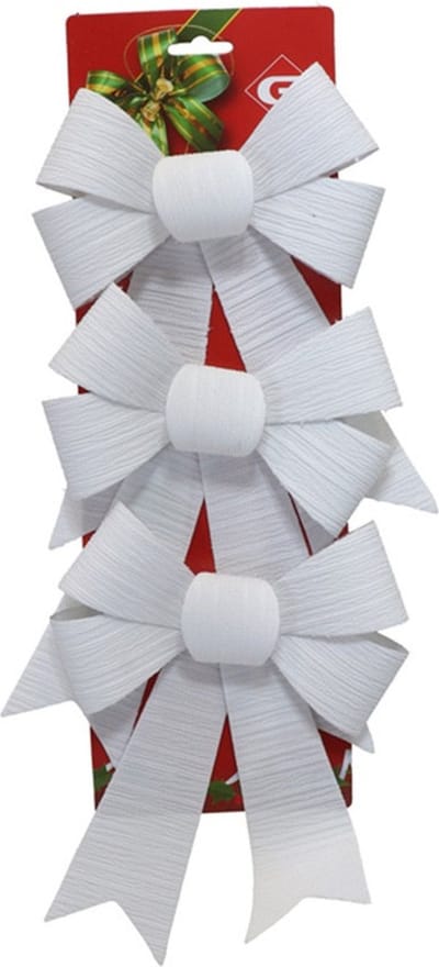 Gerimport Kerst ornamenten strikken - 3x st - wit - 15 x 24 cm - kerstboomstrikjes