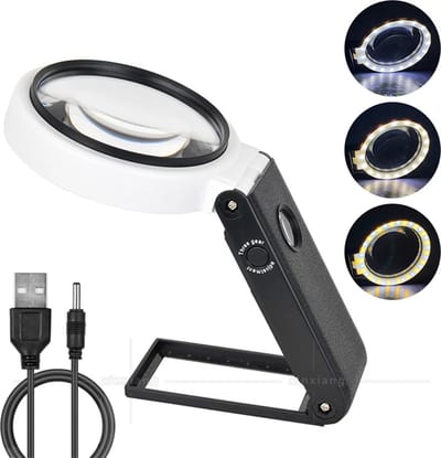 E-shop4u® - Loep - Loepen - 6x - 25x - Vergroting - Compact - Opvouwbaar - LED-verlichting - Munten - Postzegels - Sieraden - Verzamelaars - Juweliers - Hobbyisten - Zwart
