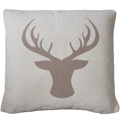 Kussenhoes - Chenille stof - Kerst - creme achtergrond - Bruin Rendier - Hert - 45 cm