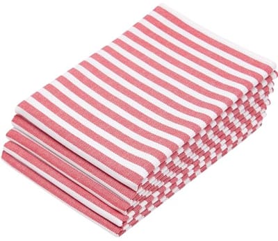 Set van 5 Gestreepte Theedoeken 50x70 cm in Rood-Wit