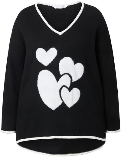 MIAMODA - Dames - Trui comfortabele pasvorm hartmotief - Zwart - Maat 42+