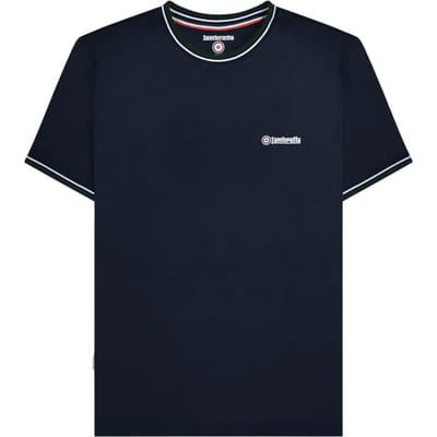 Lambretta Heren AW24 Twin Tip Pique T-shirt (Marine, Wit, Groen)