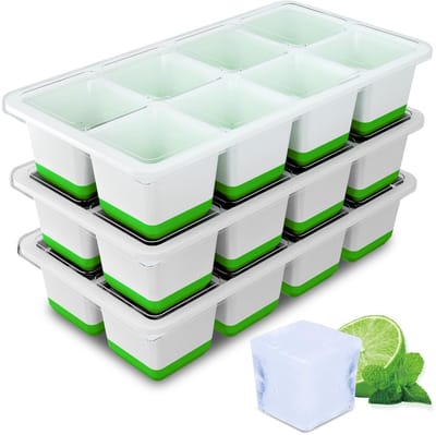 Dailygoods- IJsblokjesbak 3 Stuks - Grote IJsblokjesvormen - BPA-vrij - Siliconen IJsblokjesvorm - Afneembare Deksels - Ruimtebesparend - Ijsvorm