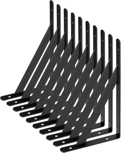Hoekrek voor Muurmontage - 10 Stuks Driehoekige Stalen Planken met Beugels, 200 mm x 120 mm, Inclusief Schroeven en Ankers voor Stevige Hoeksteun