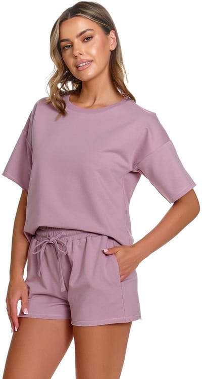 Doctor Nap Katoenen Loungewear Set Dames Oversize Top Korte Broek Zomer Shortama SET.7450 Misty Rose 40 / L