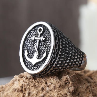 Vintage Viking Anker Ring Voor Mannen Jongen Punk Hip Hop Anker Zegel Staal/Goud Kleur Viking Ring Roestvrij Staal Straat Sieraden Cadeau 8 black