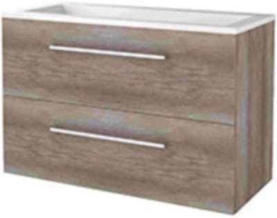 Basic-Line Start 46 Badkamermeubelset - 100 x 46 cm - Met Grepen - 2 Lades - Acryl Wastafel - Zonder Kraangat - Scotch Oak