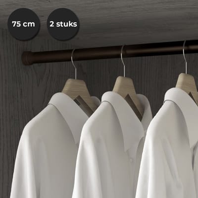 Emuca luxe zwart gelakt kledingroede - set van 2 stuks - kledingstang - kastbuis - extra sterk - ophangen van kleding - 75cm - inclusief kastroededragers / ophangbeugels