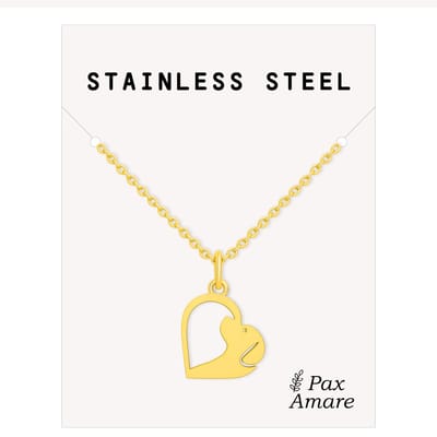 Stainless Steel Hondje Hartje Ketting Goudkleurig - 45cm + 5cm Verstelbaar Roestvrij Staal - Schattige Cadeau Hanger - Pax Amare