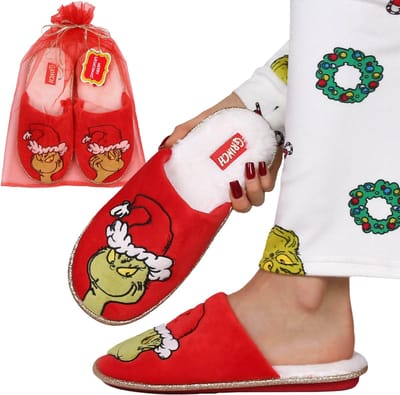 Grinch ANTISLIP damesslippers, WARME, ZACHTE, FEESTELIJKE huisslippers + decoratief zakje ALS CADEAU