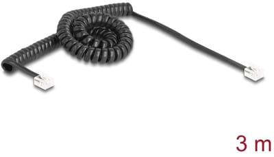 Delock Telephone Cable / Coiled Cable RJ11 plug to RJ11 plug black 3 m