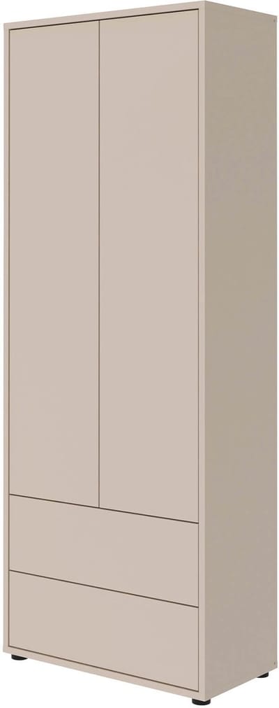 mokebo Hoge Kast Kasjmier (70x188 cm) 'Der Aufrechte' - Houten Opbergkast met 2 Deuren & Lades, Made in Germany, Ruime Woonkamerkast, Moderne Halkast of Multifunctionele Kast in Grijs-Beige