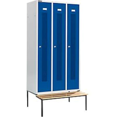 Schäfer Shop Select Kledinglocker, met zitbank, 3 compartimenten, 300 mm, cilinderslot, deur gentiaanblauw
