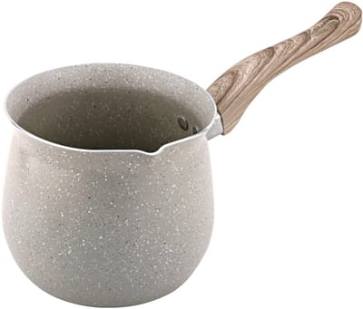 KingHoff KH-1982 Turkse Koffiepot Cezve 1.8 Liter - Voor Inductie, Gas en Elektrisch - Marmer Look Anti-Aanbaklaag - Houten Handvat