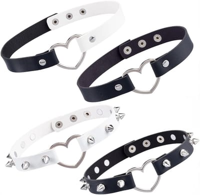 Hollow Heart Choker Set van 4 Stuks - Verstelbare Punk Rock Spiked Kraag met Studs voor Cosplay en Feestjes