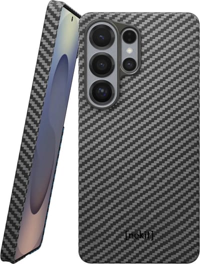 NEKIT Fiber Hoesje Geschikt voor Samsung Galaxy S26 Ultra - Compatibel met MagSafe en Qi2 - High-Tech Kevlar - Back Cover Ultra Dun - Grijs/Zwart