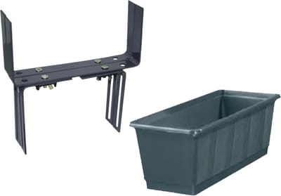 Kunststof plantenbak antraciet grijs rechthoekig 40 cm met 2 verstelbare balkon/muurbeugels