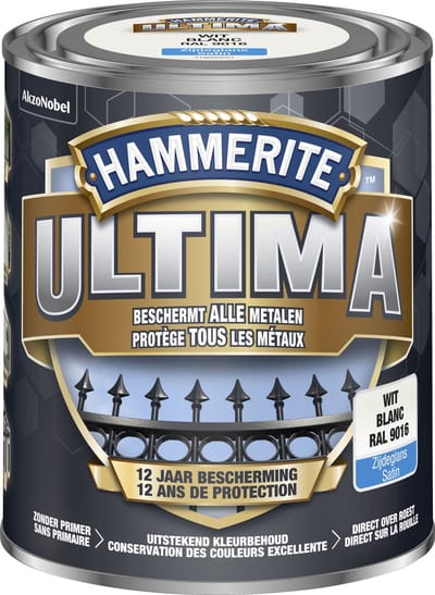 Hammerite Ultima - Wit - 0,75 l - Zijdeglans - 7,5 m²/l - Afwerkingslaag