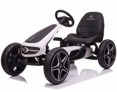 Mercedes Skelter 3 tot 7 jaar – Officieel Gelicentieerde Go Kart met Lederen Zitje & Claxon – Kindervoertuig met Verstelbaar Zadel, EVA-Wielen & Handrem – Wit