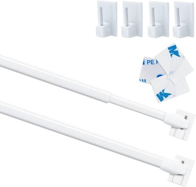 Dailygoods- Gordijnen Kant en Klaar - Gordijnen met Haakjes - Verstelbare Gordijnroede - Zelfklevende Haakjes - 90-150 cm - Lichtgewicht en Duurzaam - Raamdecoratie