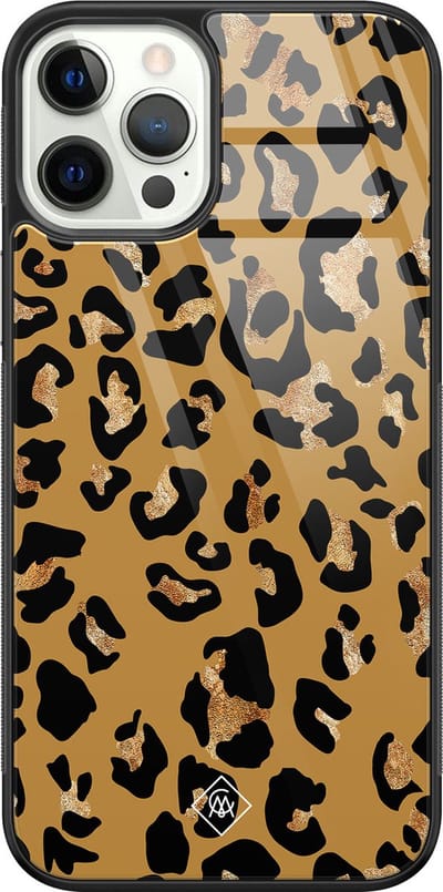 Casimoda® hoesje - Geschikt voor iPhone 12 Pro - Jungle Wildcat - Luxe Hard Case Zwart - Backcover telefoonhoesje - Bruin/beige
